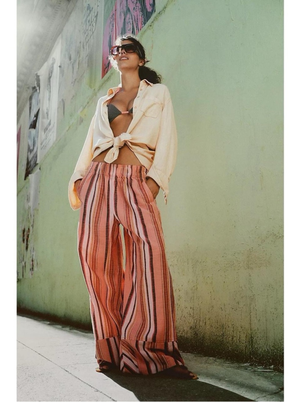 Free People - Day's End Linen Striped Pull-On Pants - Picture 2 of 6